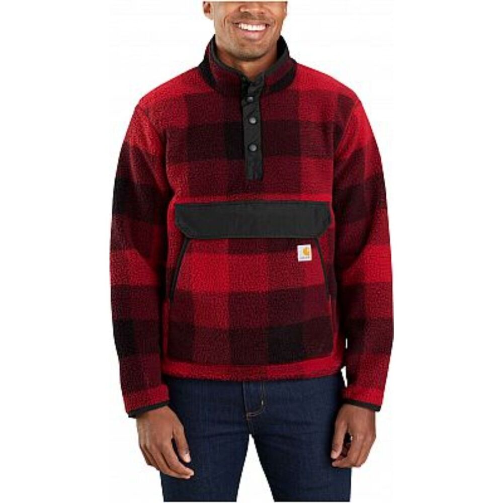 Carhartt Men's Relaxed Fit Fleece Pullover Oxblood Plaid Size XL 0J4991-M - Picture 1 of 6